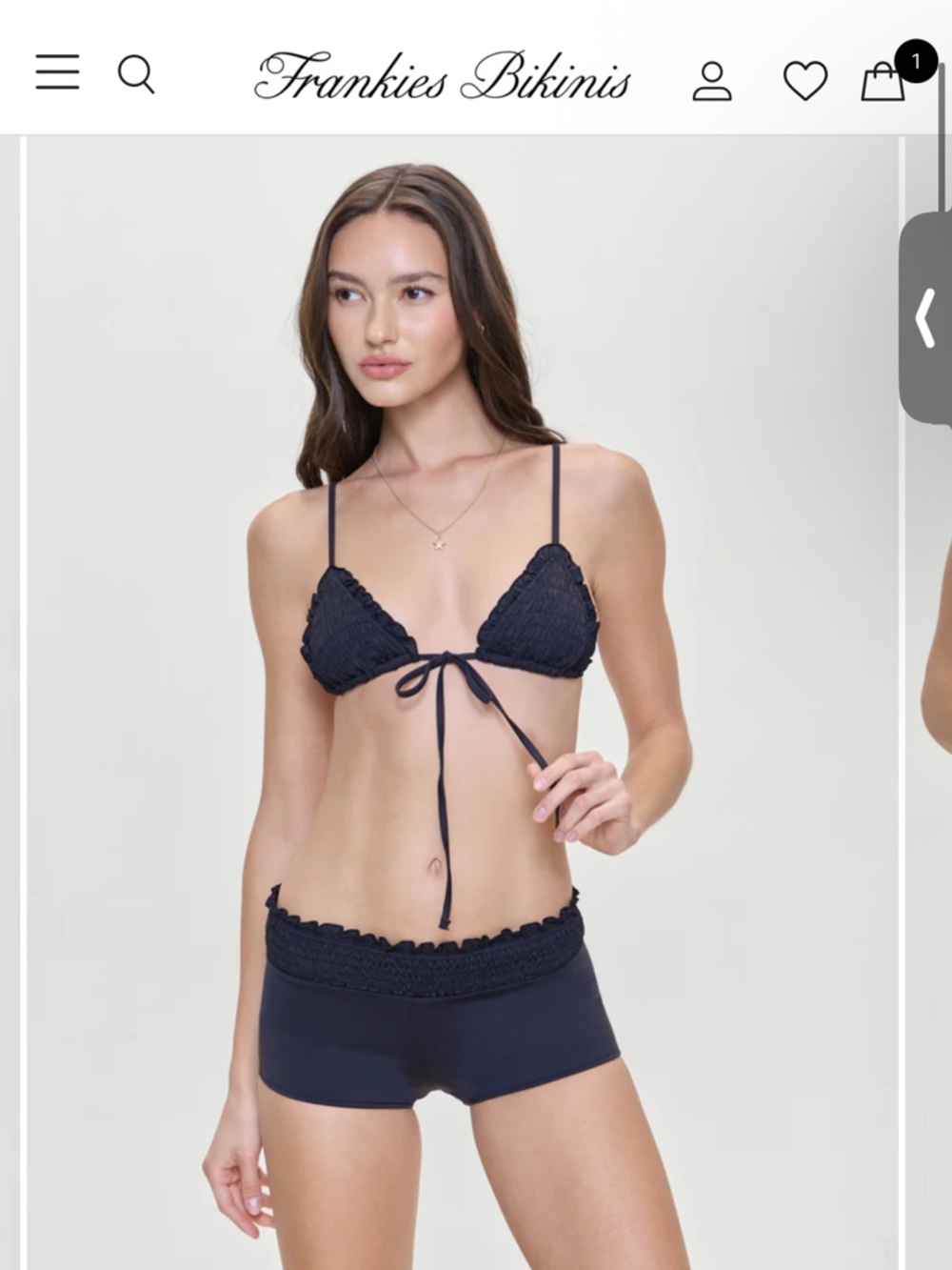 Frankie's Bikinis Navy Smocked Triangle Bikini Top and Boyshorts
